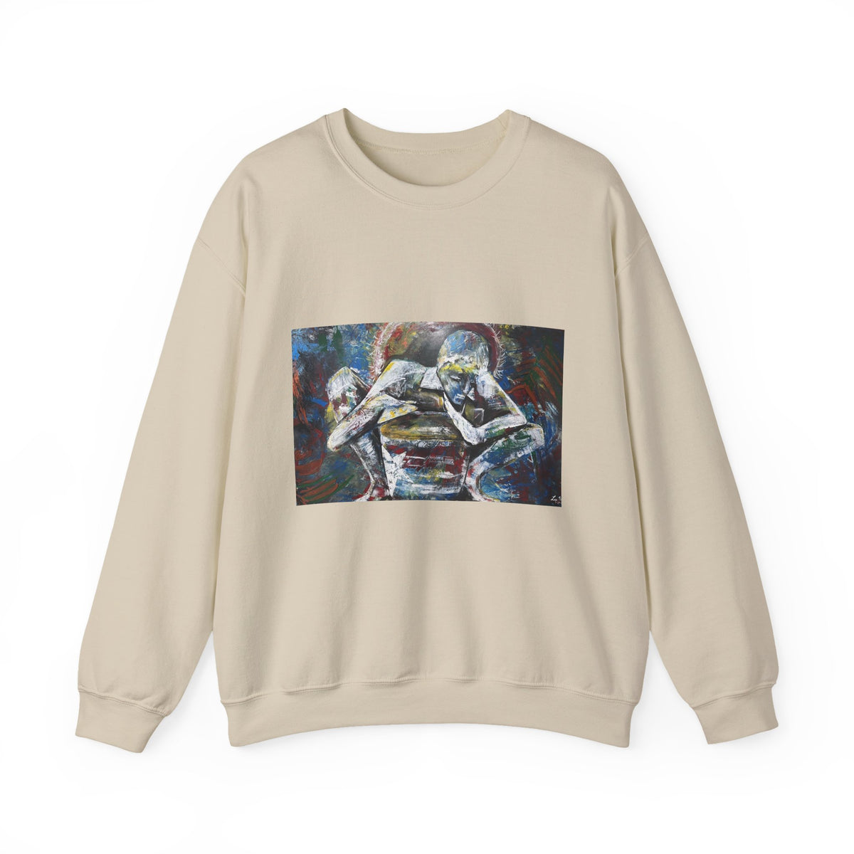 Abstract Thinkers Crewneck Sweatshirt — Reflective Conversation Art