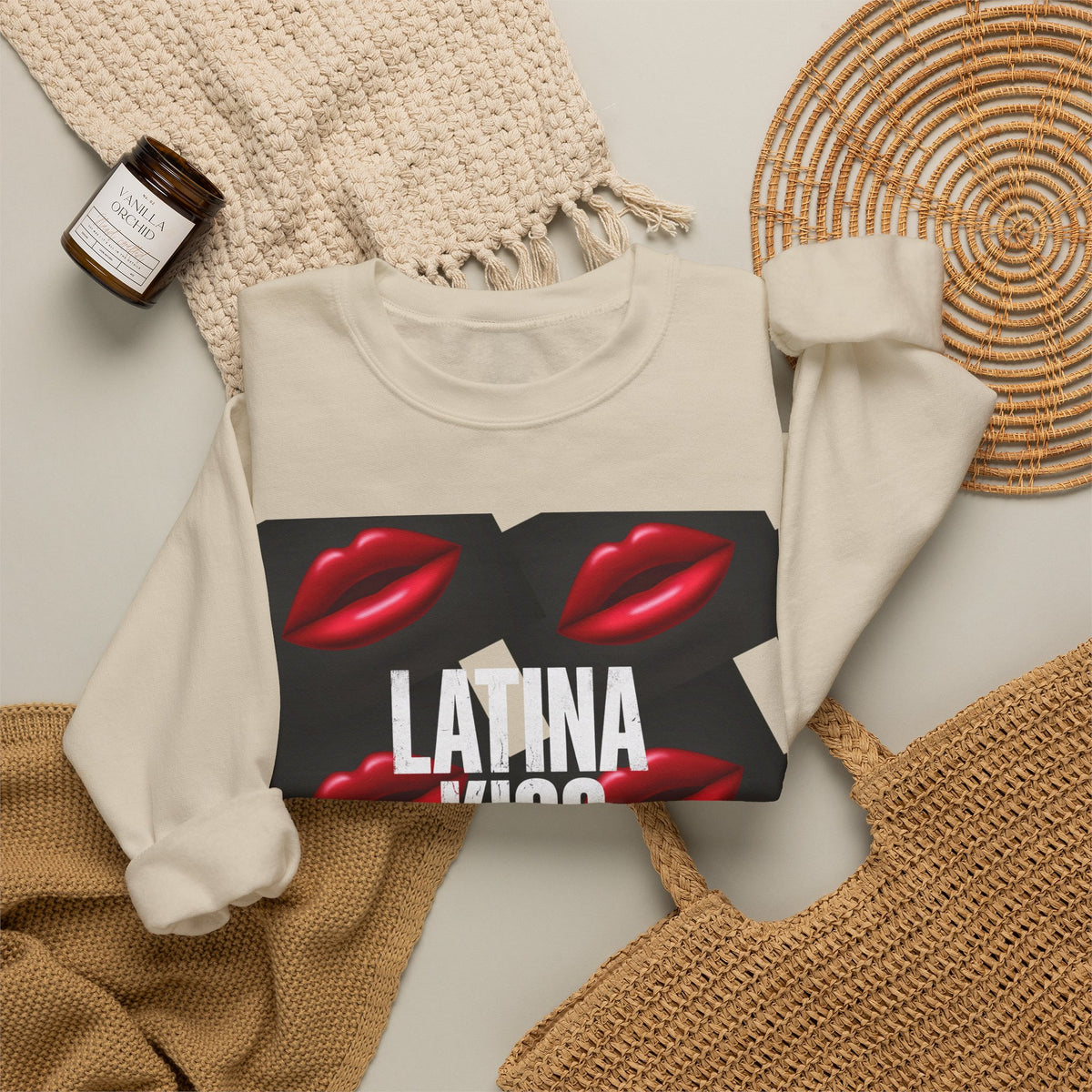 Latina Kiss Crewneck Sweatshirt — Bold Red Lips Graphic