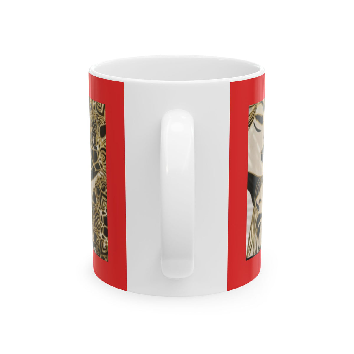 Art Nouveau Portrait Ceramic Mug — Gold Floral Woman Design (11oz/15oz)