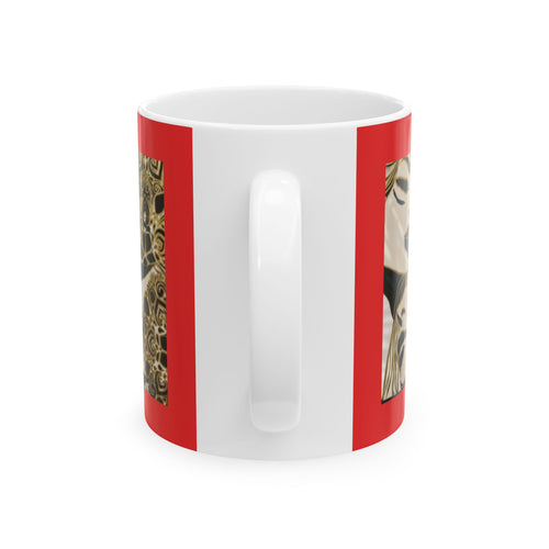 Art Nouveau Portrait Ceramic Mug — Gold Floral Woman Design (11oz/15oz)