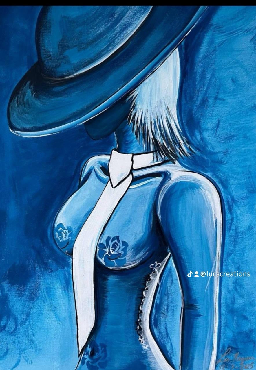 Coming Up from the Shadows – Original Blue Monochromatic Figure Painting
