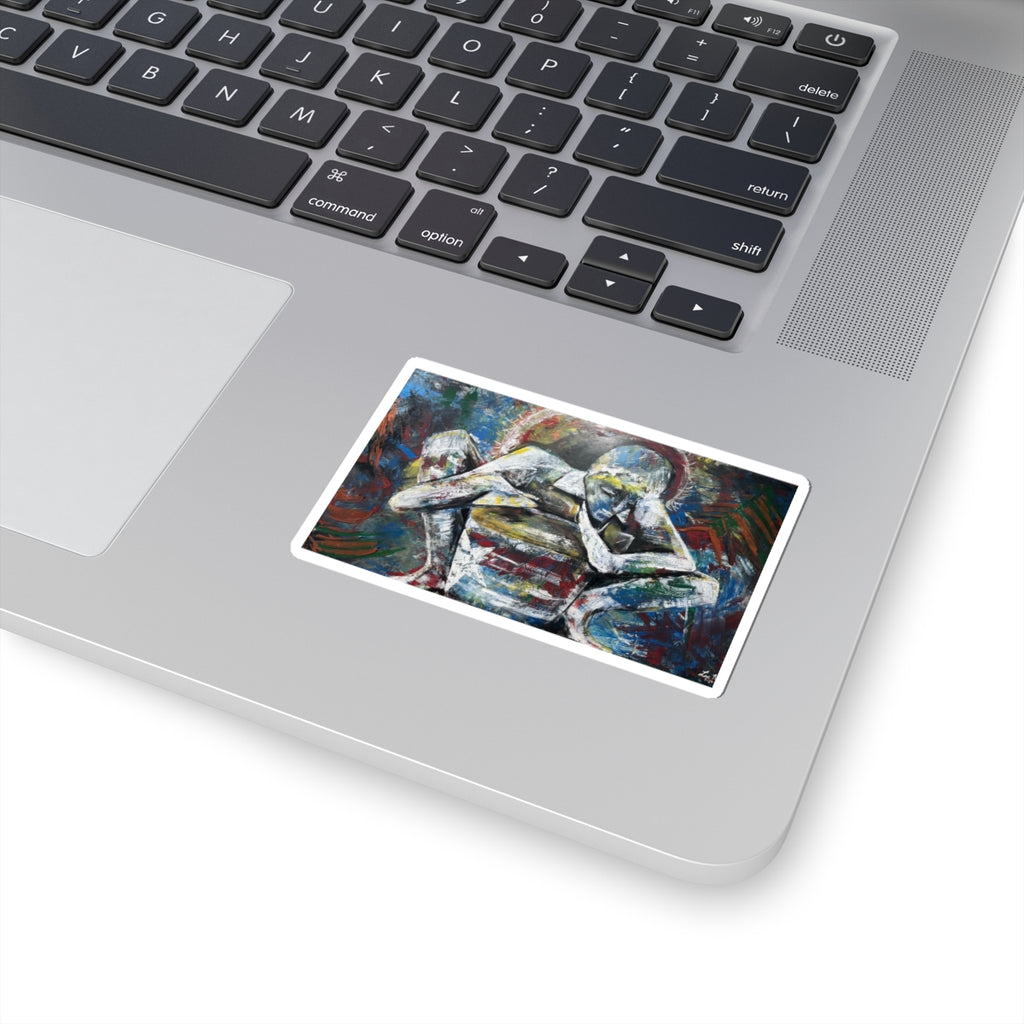 Abstract Embrace Kiss-Cut Sticker — Vibrant Figurative Art for Laptops & Journals