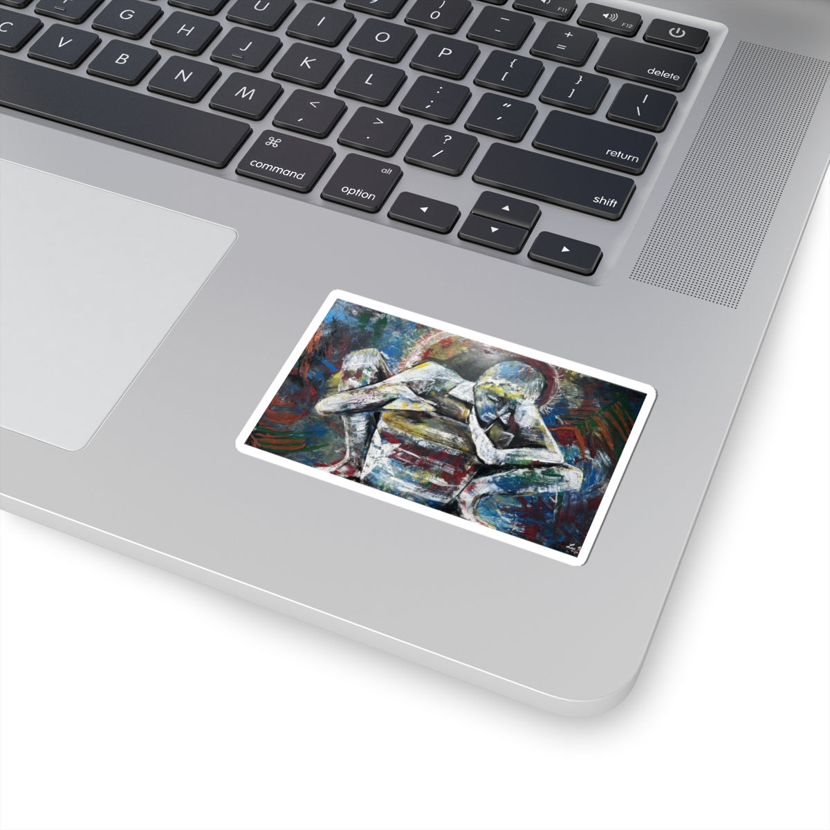 Abstract Embrace Kiss-Cut Sticker — Vibrant Figurative Art for Laptops & Journals