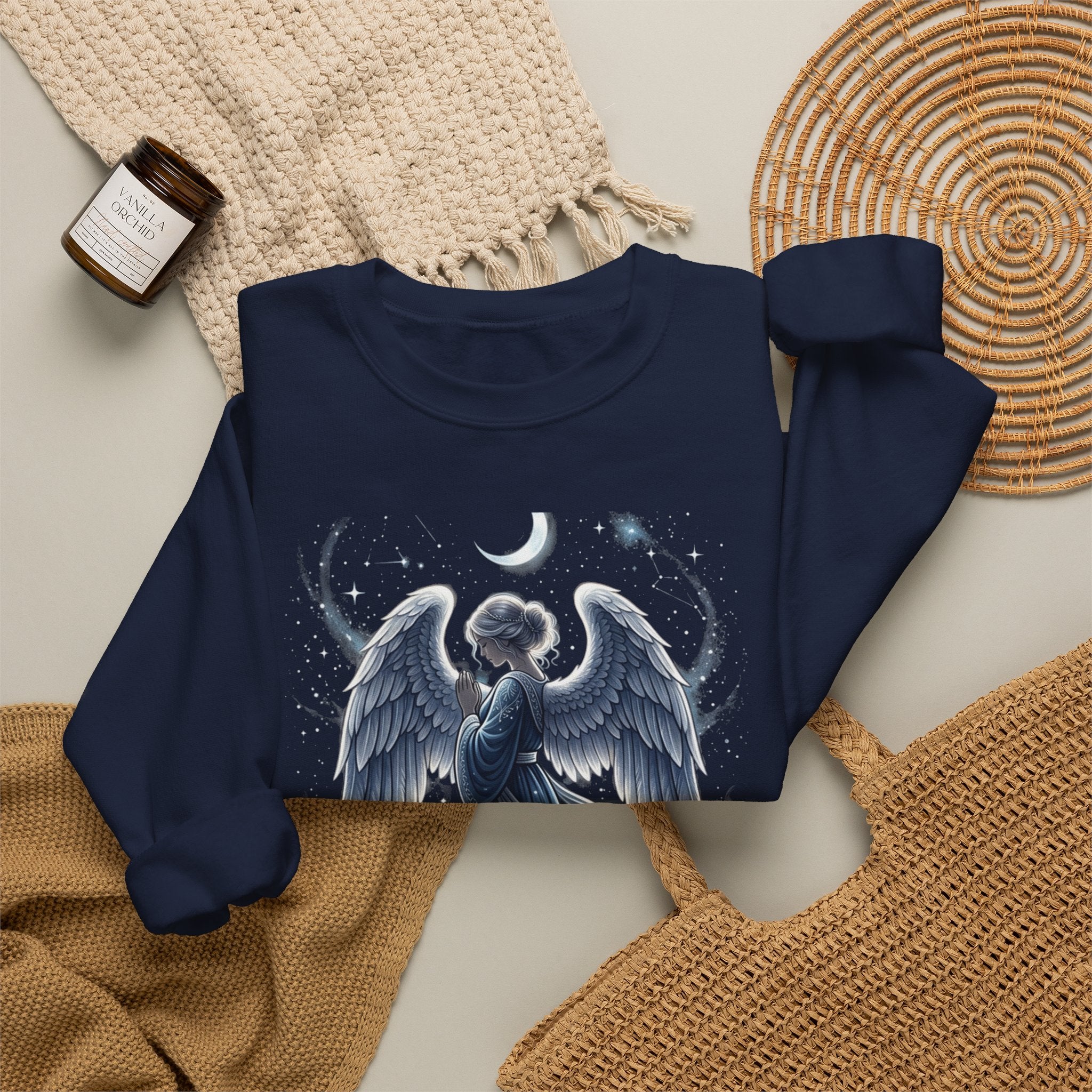 Angel Wings Crewneck Sweatshirt — Moonlit Guardian Graphic