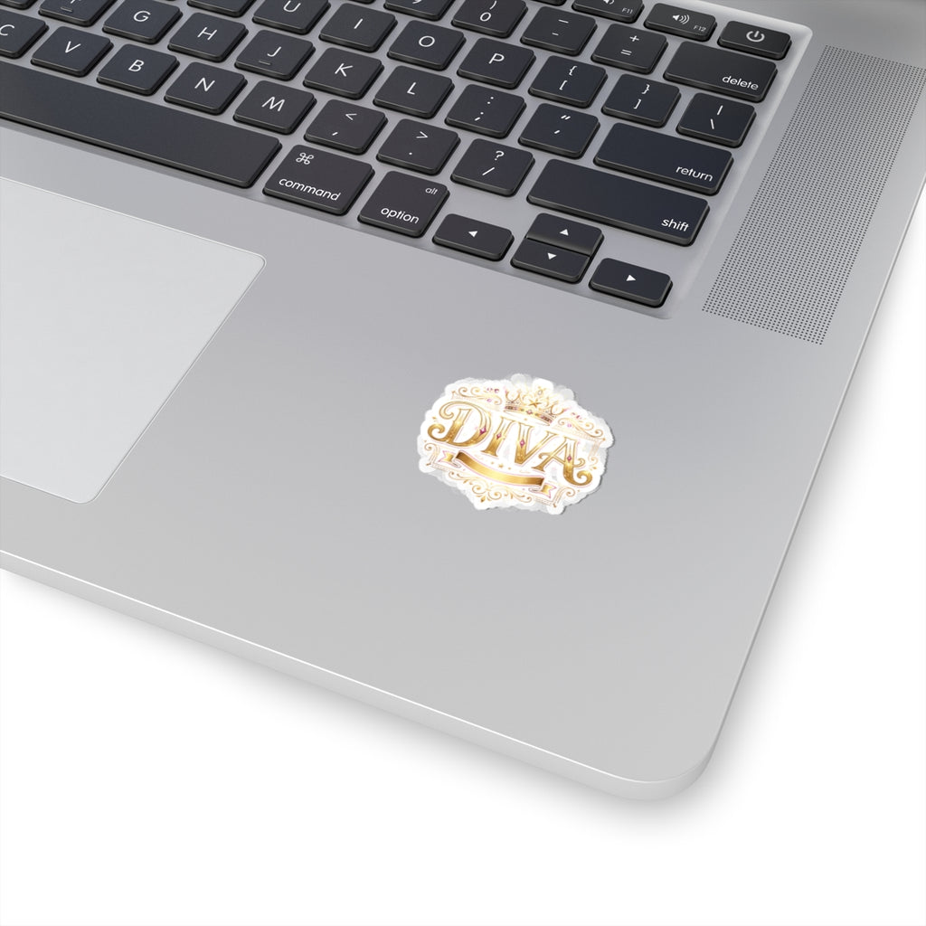 Diva Gold Crown Kiss-Cut Sticker — Glamorous Metallic Script Decal for Laptops, Journals & Gifts
