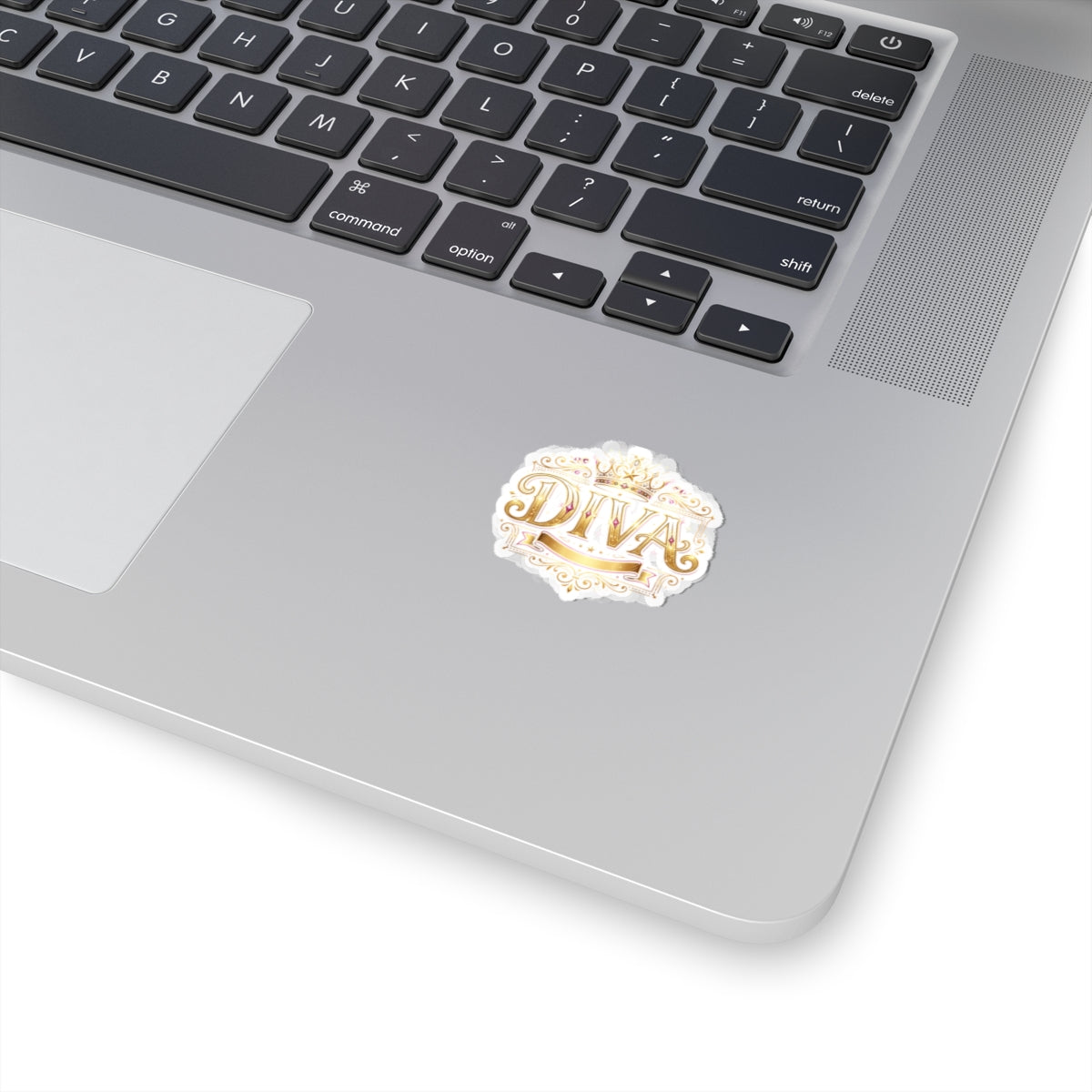 Diva Gold Crown Kiss-Cut Sticker — Glamorous Metallic Script Decal for Laptops, Journals & Gifts