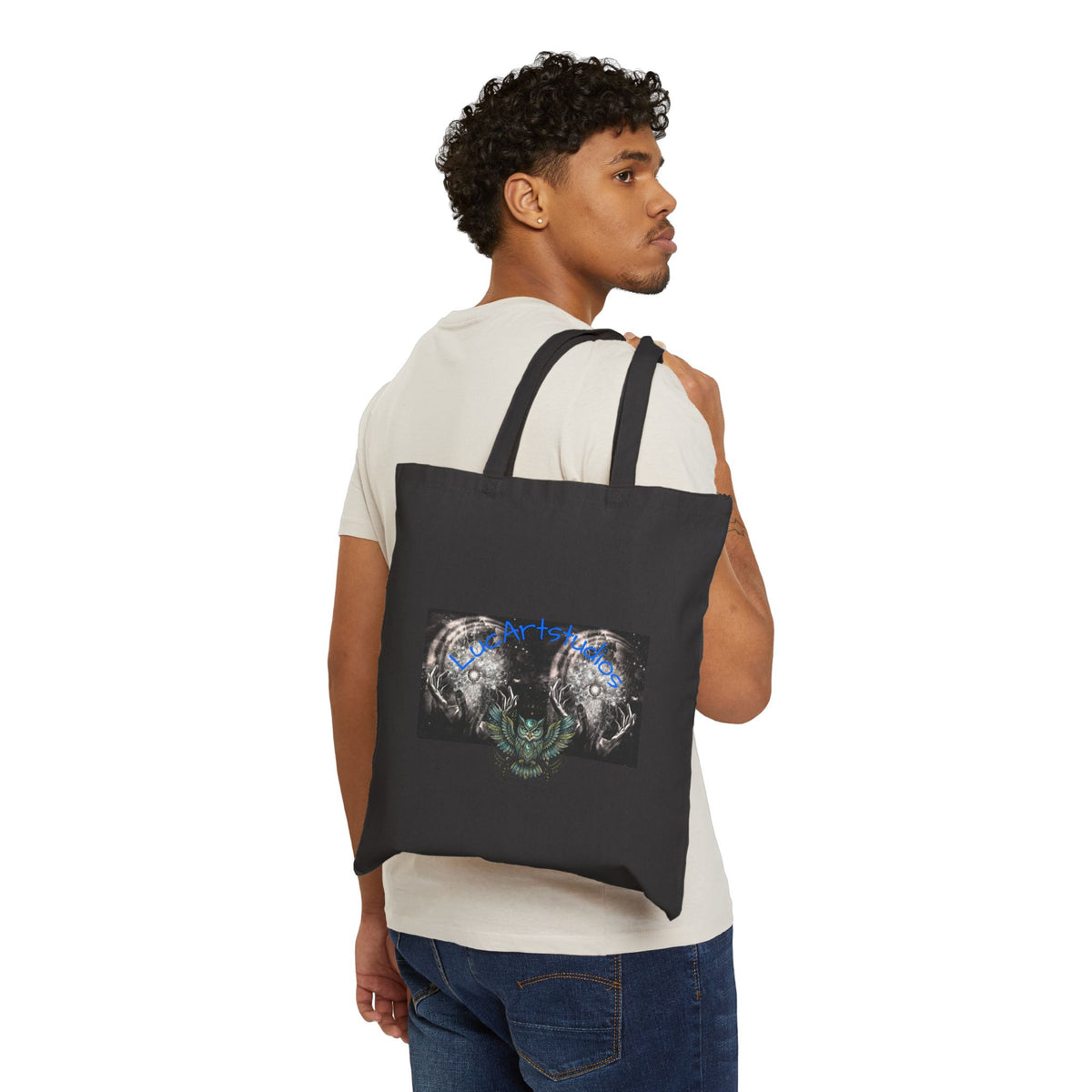 Canvas Tote Bag — Mystical Owl Galaxy Art Tote for Book Lovers & Nature Fans