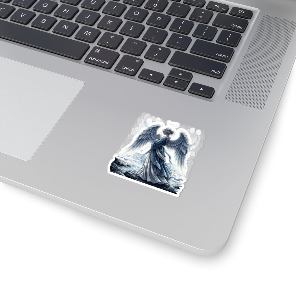 Guardian Angel Kiss-Cut Sticker — Serene Blue Angel Prayer Decal
