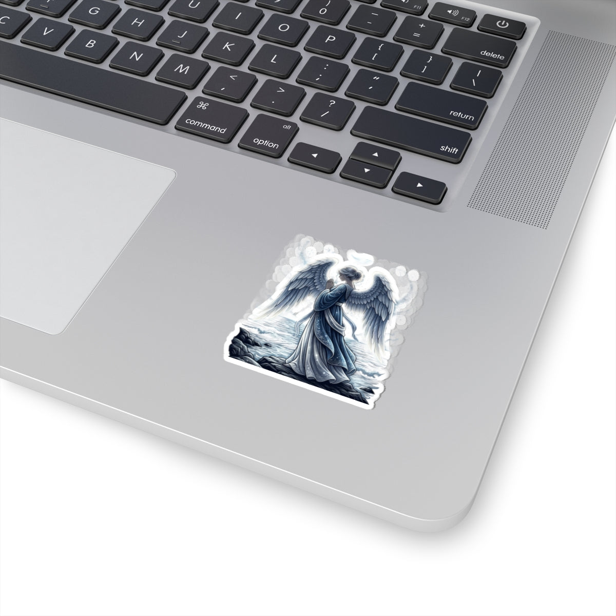 Guardian Angel Kiss-Cut Sticker — Serene Blue Angel Prayer Decal