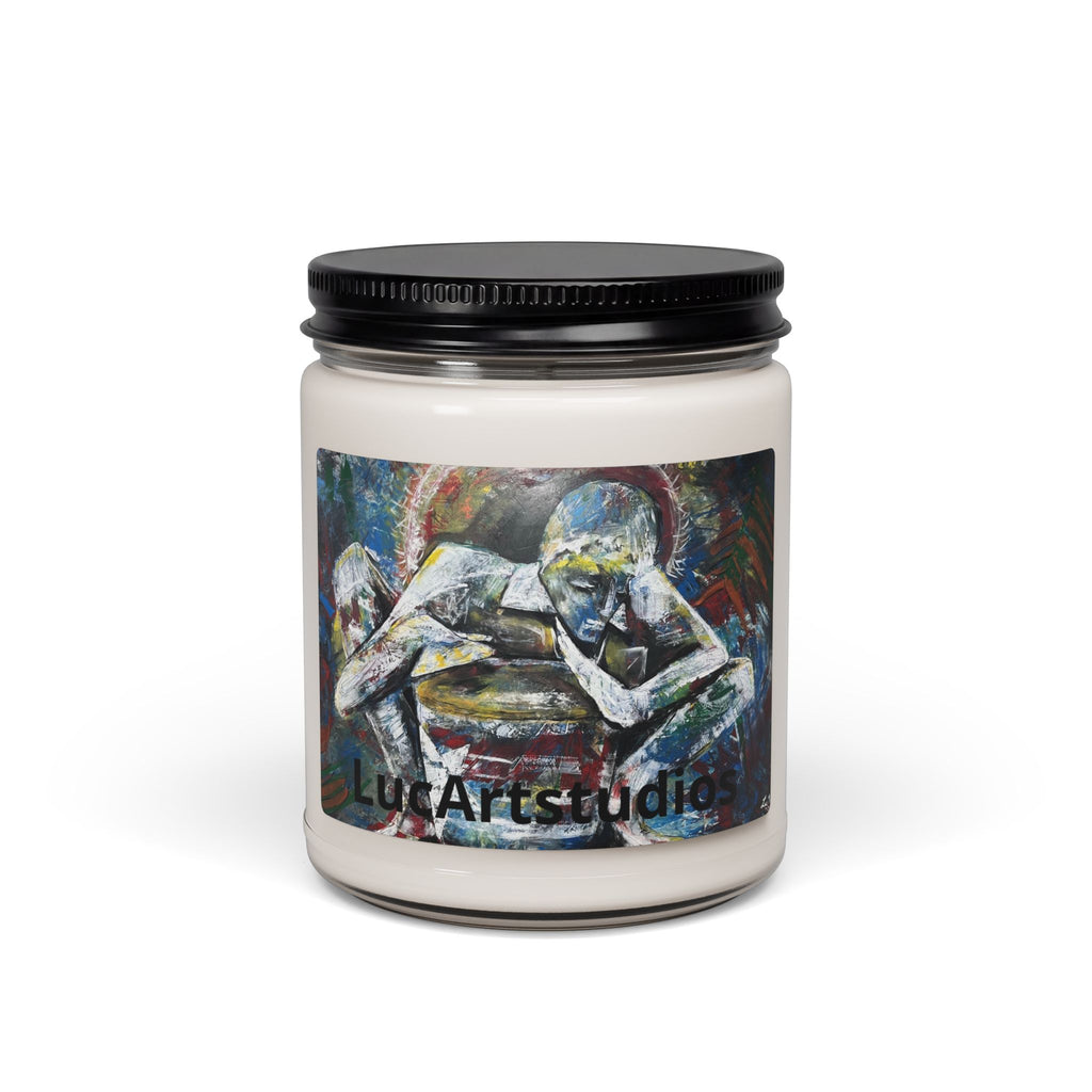 9oz Scented Soy Candle — Abstract Contemplation Art Jar (hand-painted figure design)