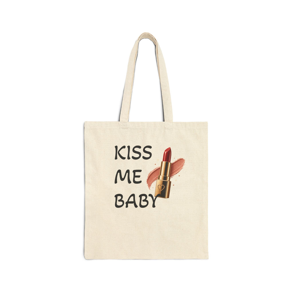 Tote Bag — "Kiss Me Baby" Lipstick Graphic Canvas Tote