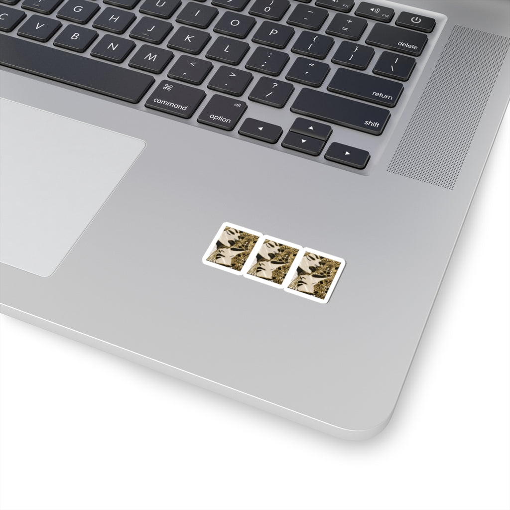 Vintage Floral Face Kiss-Cut Sticker Set — Gold Botanical Art Decal (3-Pack)