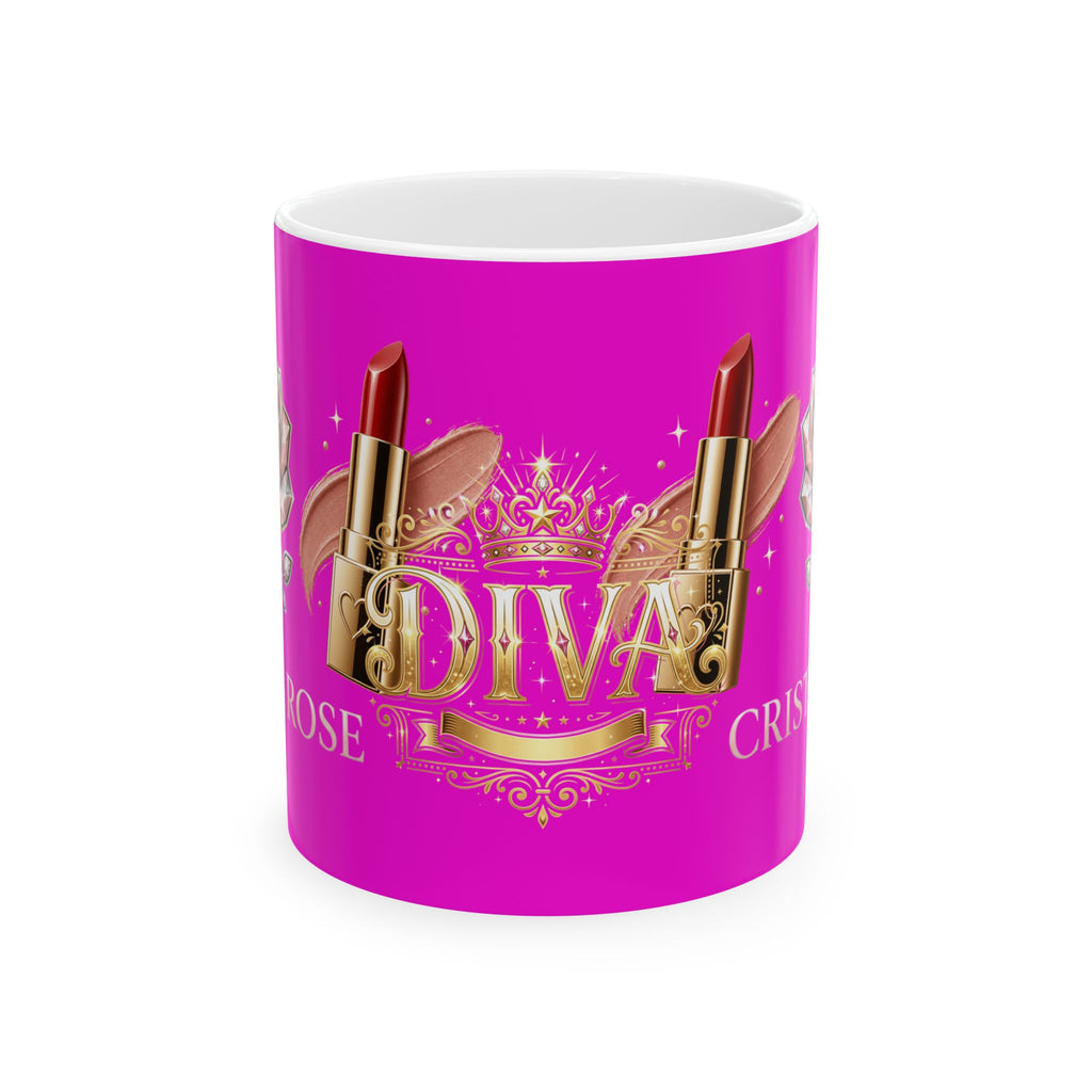 Diva Lipstick Ceramic Mug — Pink 'DIVA' Crown Coffee Cup (11oz/15oz)
