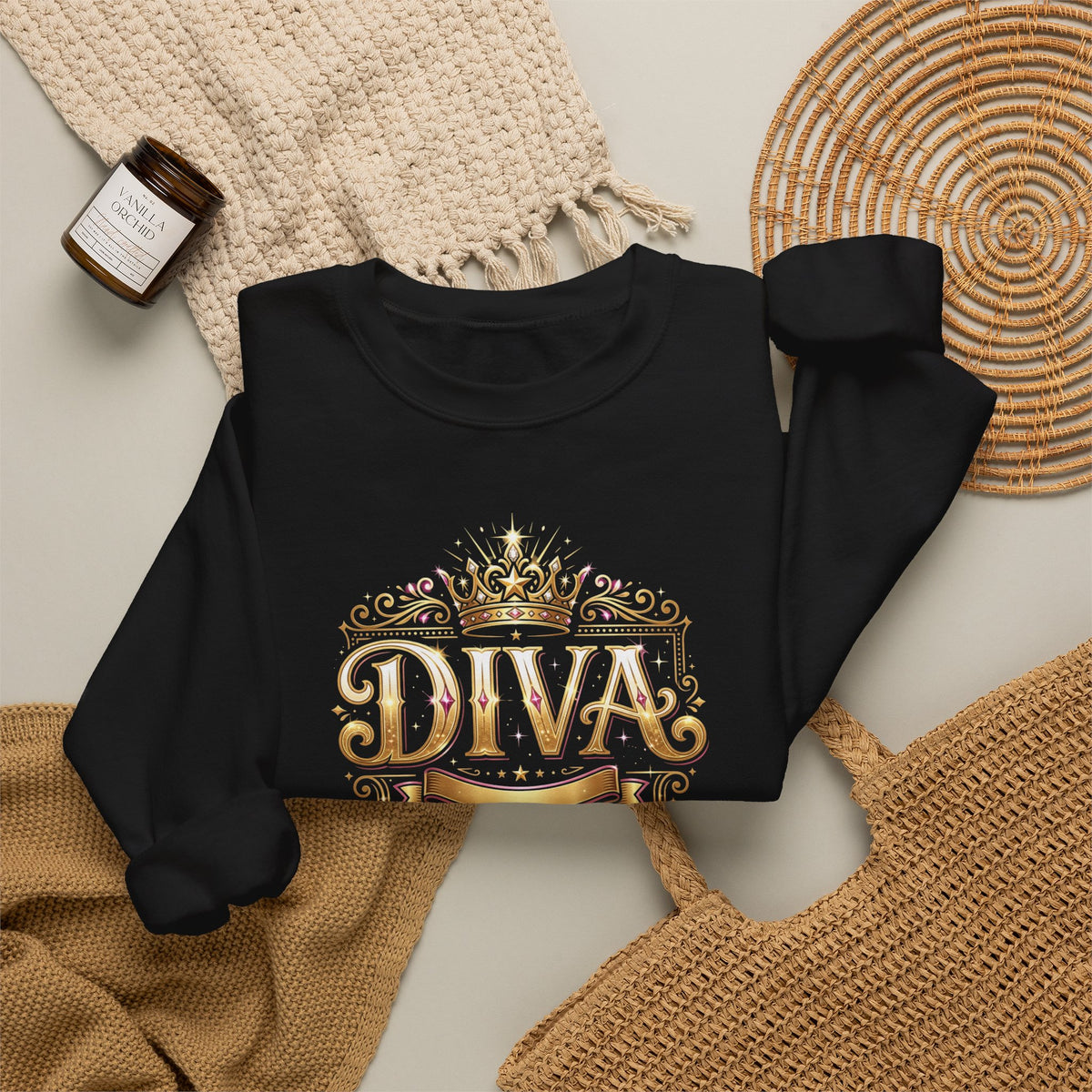 Diva Crown Sweatshirt — Gold Foil ‘DIVA’ Graphic Crewneck